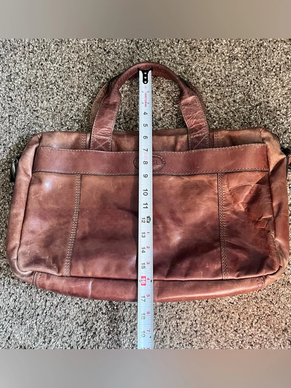 Fossil VTG 16” Brown Leather Satchel Crossbody Bag Messenger Computer Briefcase
